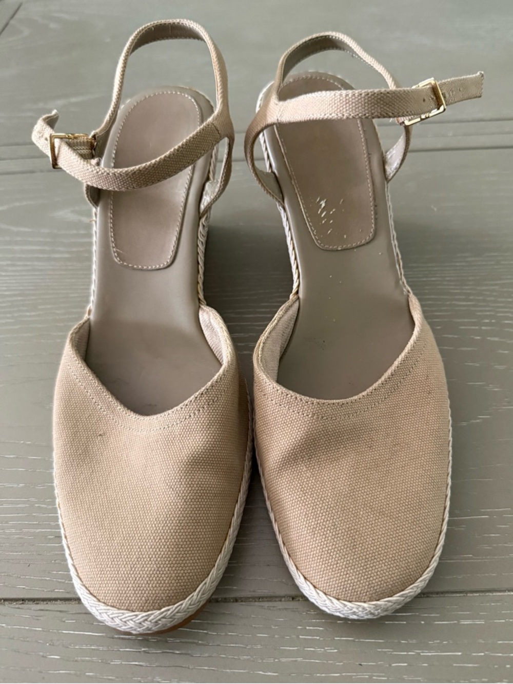 Lifestride Canvas Espadrille Wedge Sandals in Beige Women's Size 6